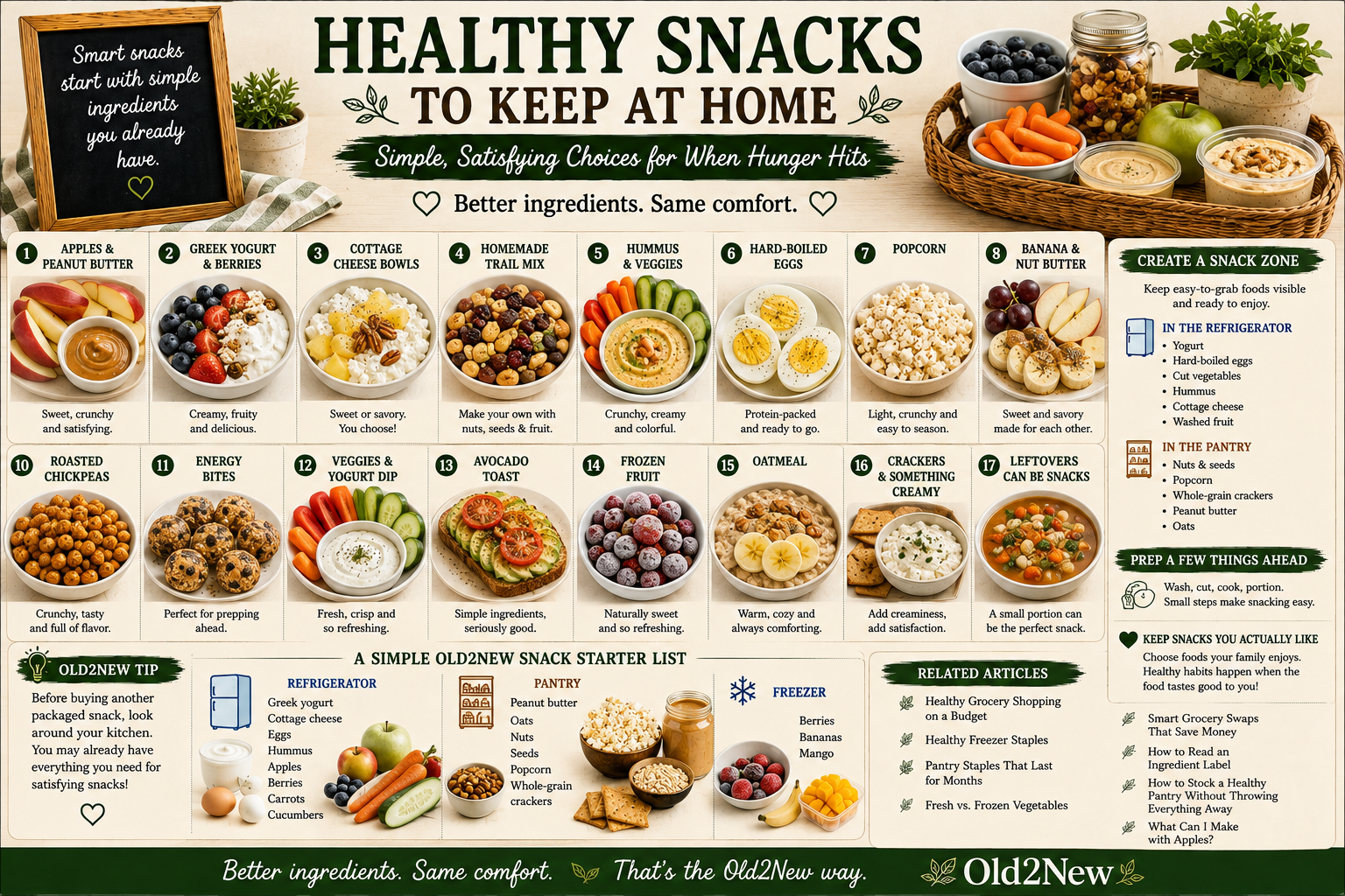 A wooden cutting board with apple slices, peanut butter, berries, Greek yogurt, nuts, and hummus with vegetables